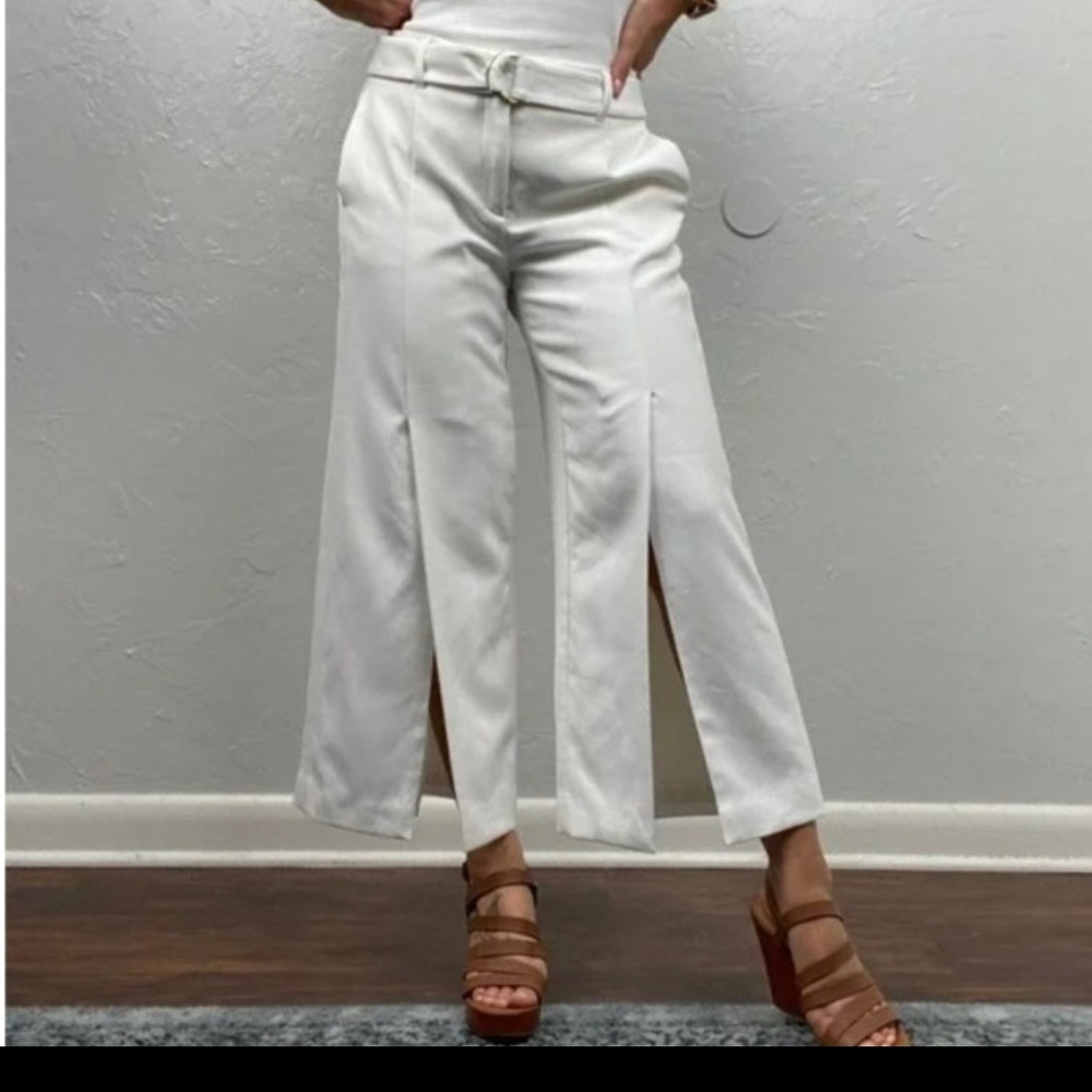 WHITE HOUSE BLACK MARKET WIDE LEG CROP PANTS LINED FRONT SLIT SIZE-6